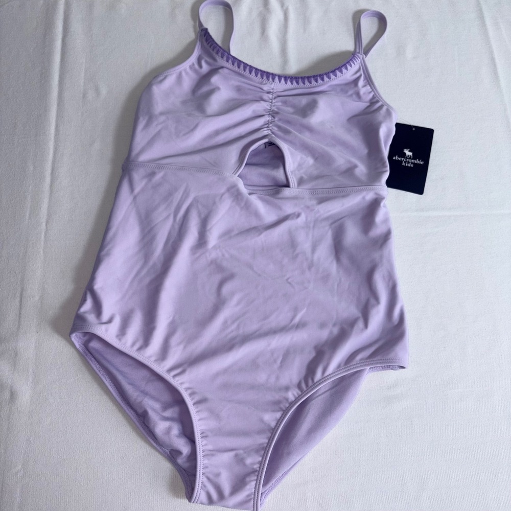 Abercrombie Kids One Piece Swimsuit 17/18 Purple NEW Cutout Embroidered Trim